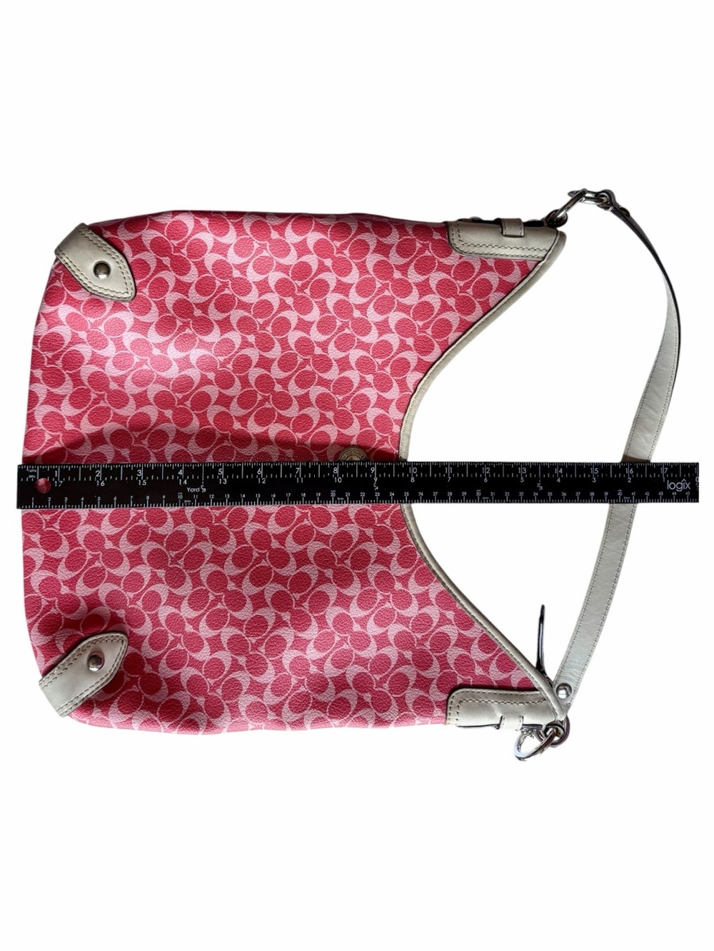 Y2K Coach Chelsea Heritage Pink Signature Hobo Shoulder Bag Leather Trim F15136 - Picture 11 of 16